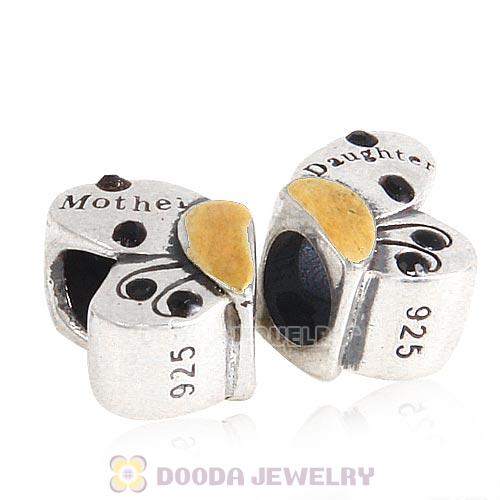 Sterling Silver Mother Daughter Butterfly Beads with Jet Austrian Crystal