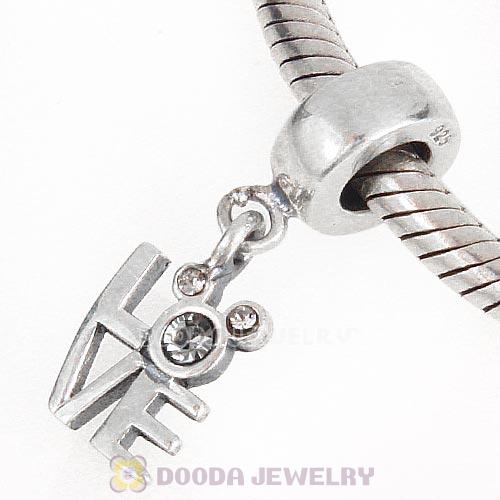 Sterling Silver Dangle Love Mickey Charm with Black Diamond Austrian Crystal