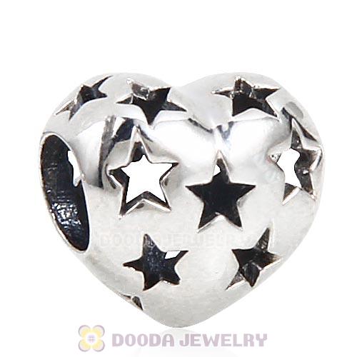 Antique Sterling Silver Starry Heart Charm Beads European Style