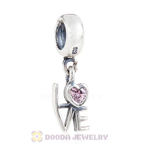 European Style Sterling Silver Dangle LOVE Beads with Pink CZ Stone