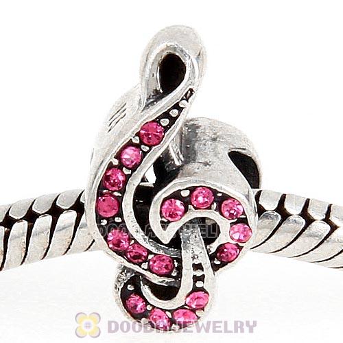 Sterling Silver Sweet Music Beads with Rose Austrian Crystal