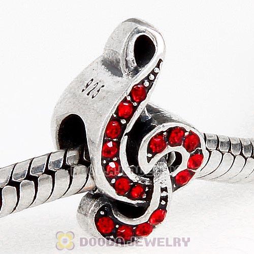 Sterling Silver Sweet Music Beads with Light Siam Austrian Crystal