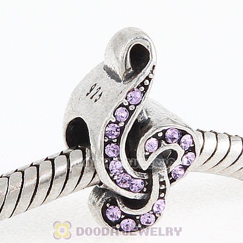 Sterling Silver Sweet Music Beads with Violet Austrian Crystal