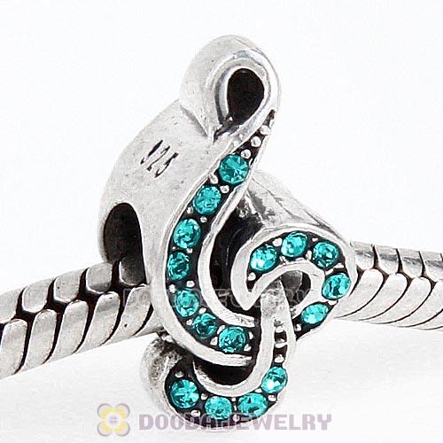 Sterling Silver Sweet Music Beads with Blue Zircon Austrian Crystal