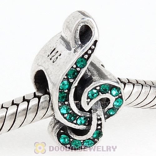 Sterling Silver Sweet Music Beads with Emerald Austrian Crystal