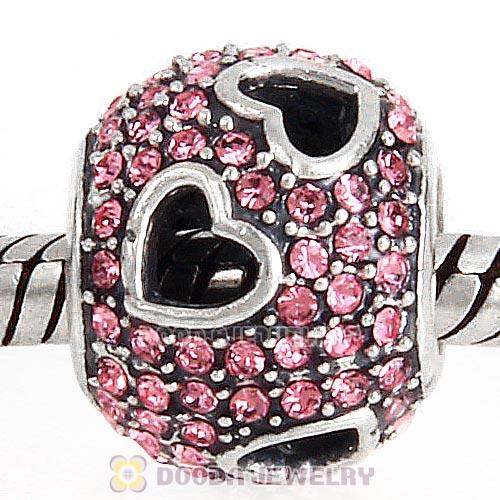 Sterling Silver Tumbling Hearts Charm with Light Rose Austrian Crystal