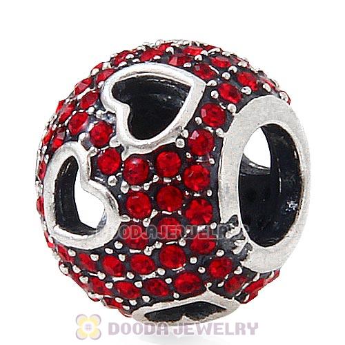 Sterling Silver Tumbling Hearts Charm with Light Siam Austrian Crystal