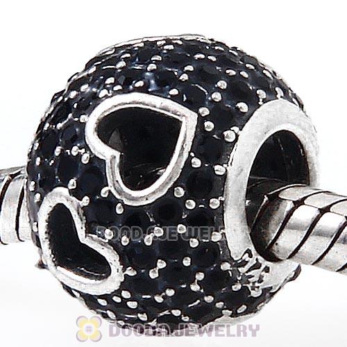 Sterling Silver Tumbling Hearts Charm with Jet Austrian Crystal