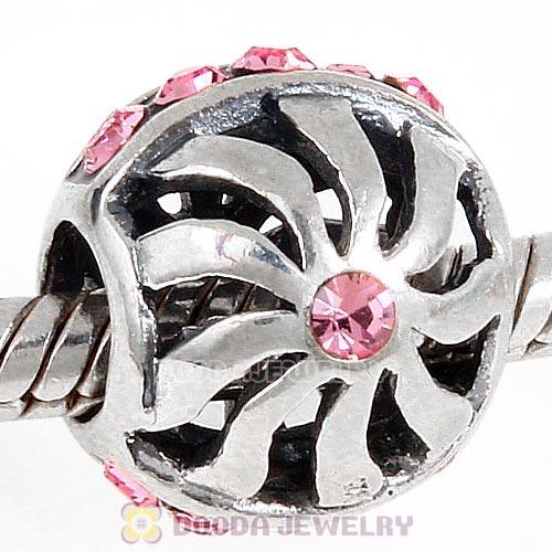 Sterling Silver Blaze Charm Beads with Light Rose Austrian Crystal Wholesale
