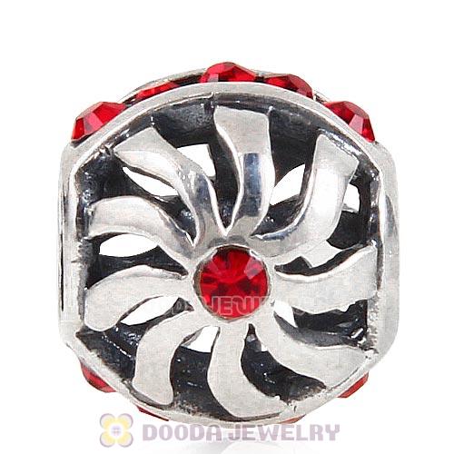 Sterling Silver Blaze Charm Beads with Light Siam Austrian Crystal Wholesale