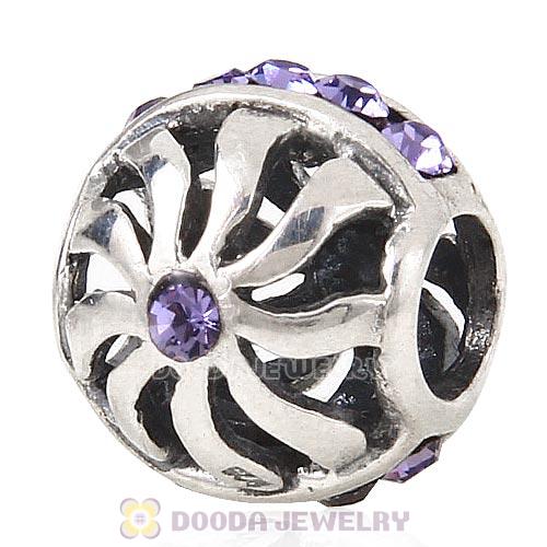 Sterling Silver Blaze Charm Beads with Tanzanite Austrian Crystal Wholesale