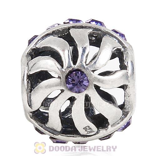 Sterling Silver Blaze Charm Beads with Tanzanite Austrian Crystal Wholesale