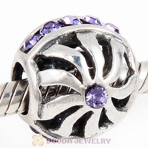 Sterling Silver Blaze Charm Beads with Tanzanite Austrian Crystal Wholesale