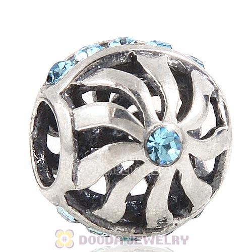Sterling Silver Blaze Charm Beads with Aquamarine Austrian Crystal Wholesale