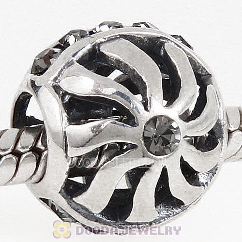 Sterling Silver Blaze Charm Beads with Black Diamond Austrian Crystal Wholesale