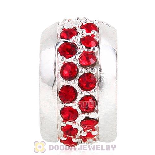 Sterling Silver Clip Beads with Light Siam Austrian Crystal European Style