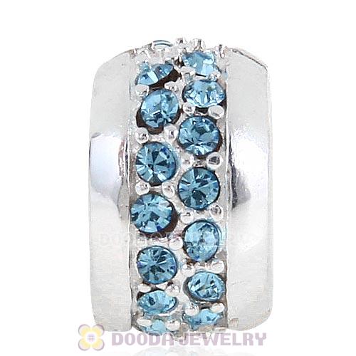 Sterling Silver Clip Beads with Aquamarine Austrian Crystal European Style