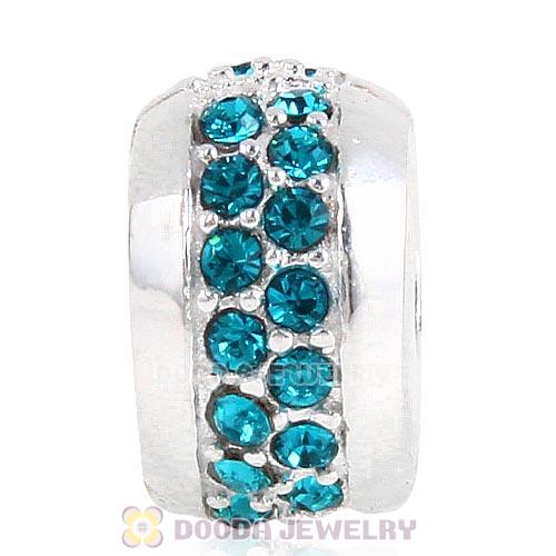 Sterling Silver Clip Beads with Blue Zircon Austrian Crystal European Style