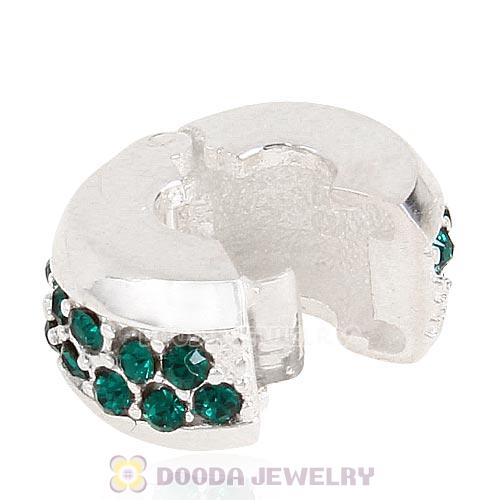 Sterling Silver Clip Beads with Emerald Austrian Crystal European Style