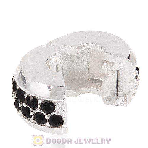 Sterling Silver Clip Beads with Jet Austrian Crystal European Style