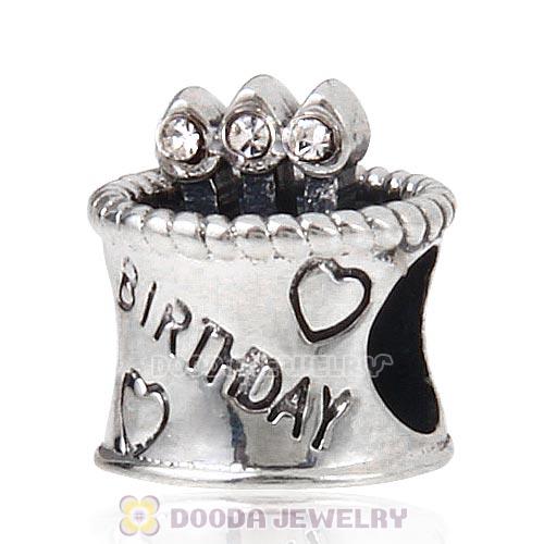Sterling Silver Birthday Cake Charm Beads with Clear Austrian Crystal Wholesale