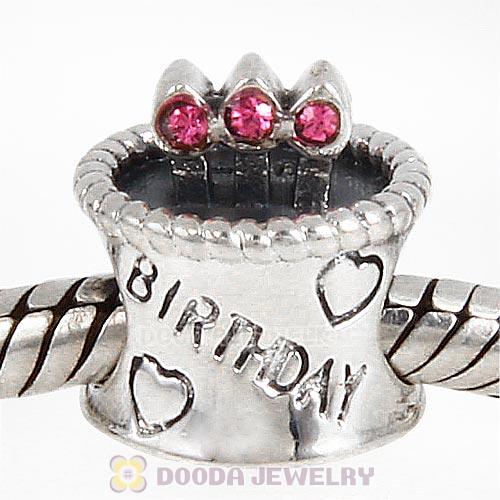 Sterling Silver Birthday Cake Charm Beads with Rose Austrian Crystal Wholesale