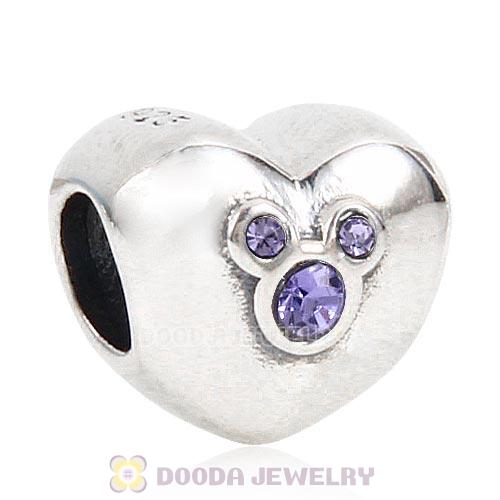 2015 Sterling Silver Heart of Mickey Charm with Tanzanite Austrian Crystal