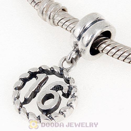 925 Sterling Silver European Charms Dangle lucky number 16
