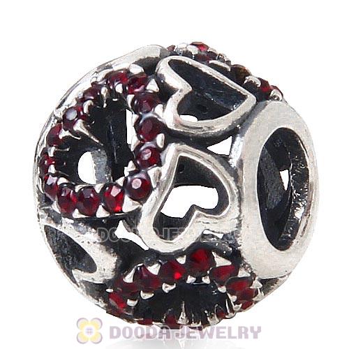 Sterling Silver love Hearts Charm with Siam Heart Austrian Crystal
