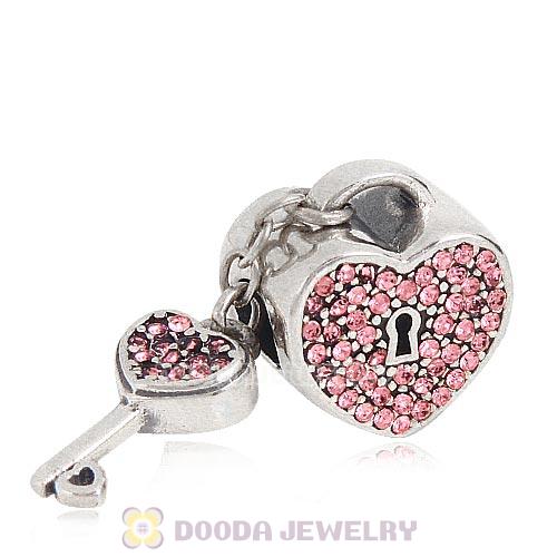 Sterling Silver Locks of Love Charm with Light Rose Austrian Crystal