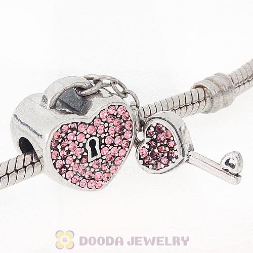 Sterling Silver Locks of Love Charm with Light Rose Austrian Crystal