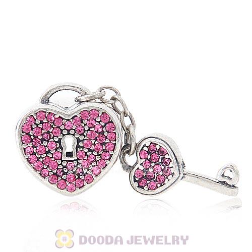 Sterling Silver Locks of Love Charm with Rose Austrian Crystal