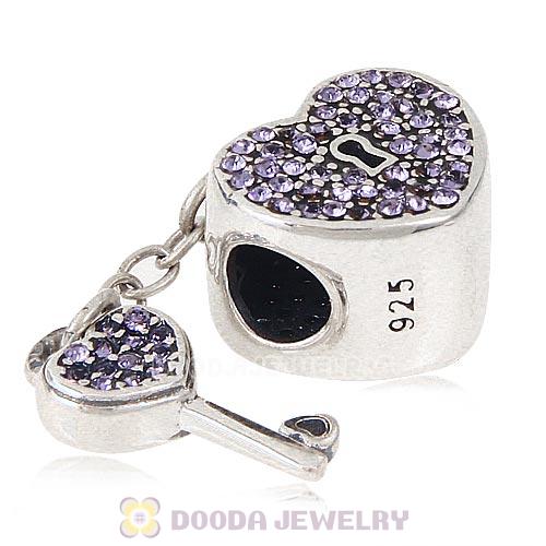 Sterling Silver Locks of Love Charm with Tanzanite Austrian Crystal
