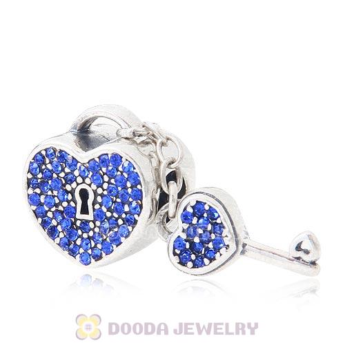 Sterling Silver Locks of Love Charm with Sapphire Austrian Crystal
