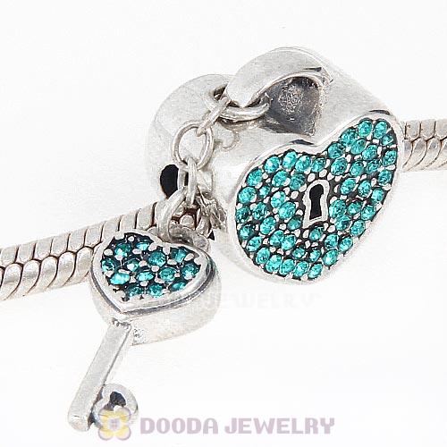 Sterling Silver Locks of Love Charm with Blue Zircon Austrian Crystal