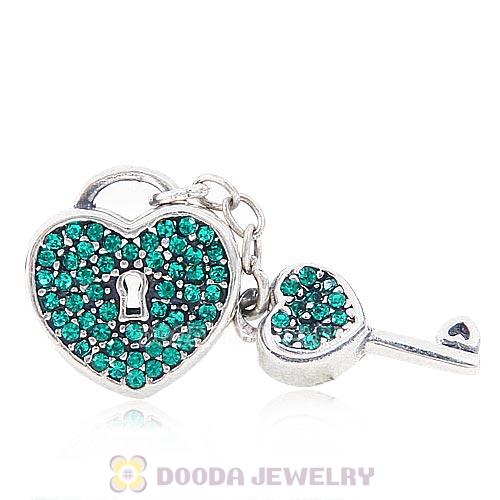 Sterling Silver Locks of Love Charm with Emerald Austrian Crystal