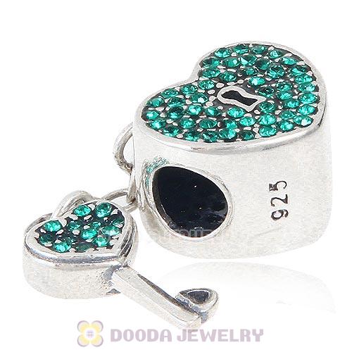 Sterling Silver Locks of Love Charm with Emerald Austrian Crystal