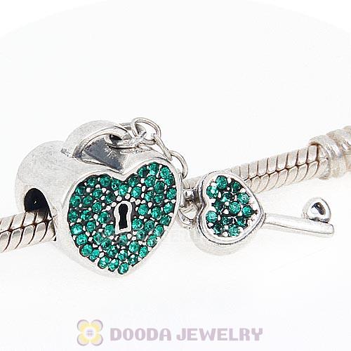 Sterling Silver Locks of Love Charm with Emerald Austrian Crystal