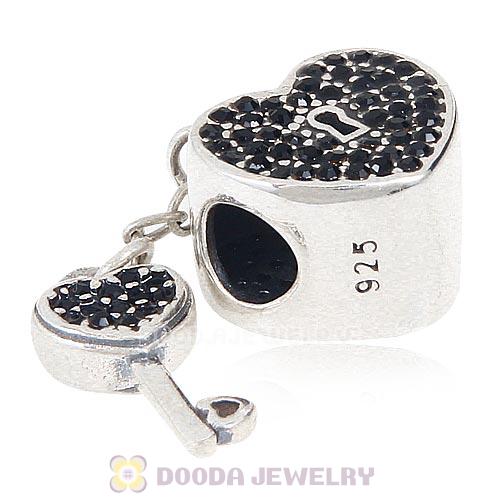 Sterling Silver Locks of Love Charm with Jet Austrian Crystal