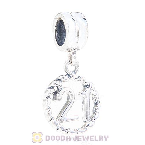 925 Sterling Silver European Charms Dangle lucky number 21