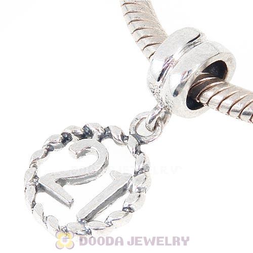 925 Sterling Silver European Charms Dangle lucky number 21