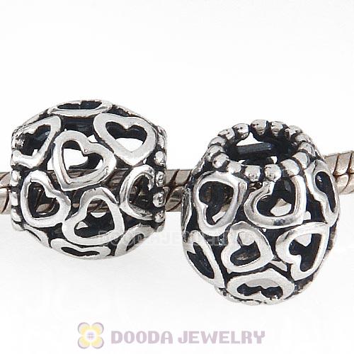 European Style Sterling Silver Delicate Hearts Hollow Beads Wholesale