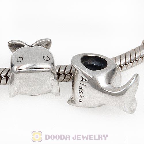 European Style Antique Sterling Silver Whale Charm with Screw Thread