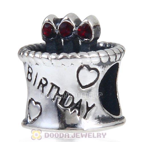 Sterling Silver Birthday Cake Charm Beads with Siam Austrian Crystal Wholesale