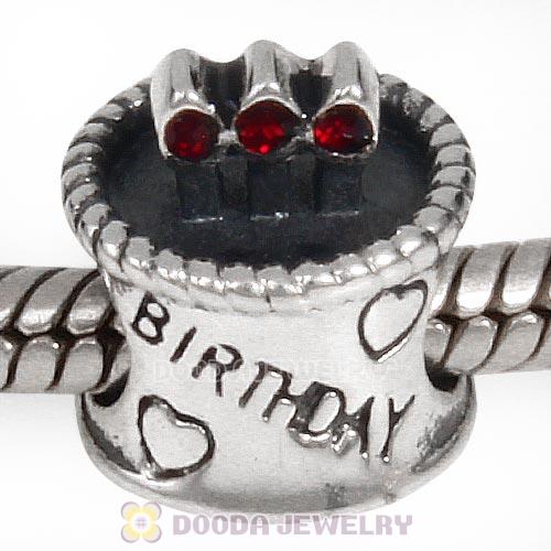 Sterling Silver Birthday Cake Charm Beads with Siam Austrian Crystal Wholesale