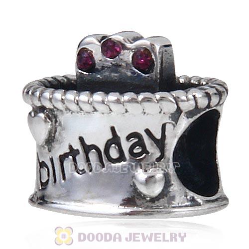 Sterling Silver Birthday Cake Charm Beads with Amethyst Austrian Crystal Wholesale