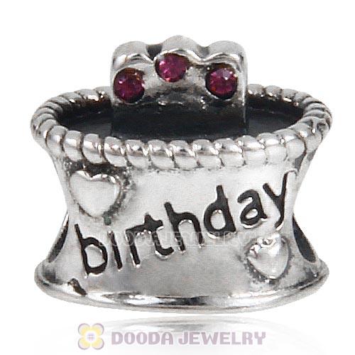Sterling Silver Birthday Cake Charm Beads with Amethyst Austrian Crystal Wholesale