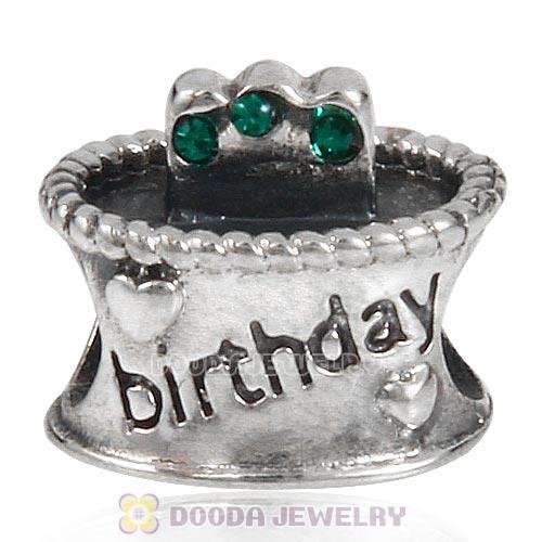 Sterling Silver Birthday Cake Charm Beads with Emerald Austrian Crystal Wholesale