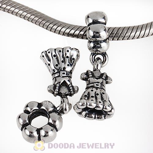 Party Girl Dress Dangle Charms 925 Sterling Silver