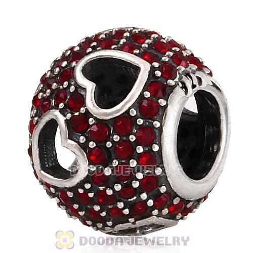 Sterling Silver Tumbling Hearts Charm with Siam Austrian Crystal